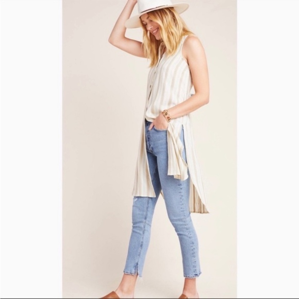 Anthropologie Cream Delphine‎ Striped Sleeveless